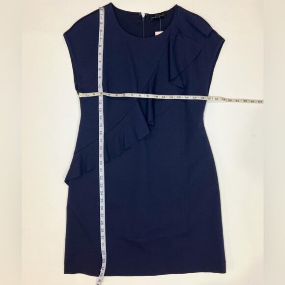 NWT BANANA REPUBLIC Crew Neck Asymmetrical Ruffle Navy Sheath Dress Lined Sz 8P - Picture 9 of 15